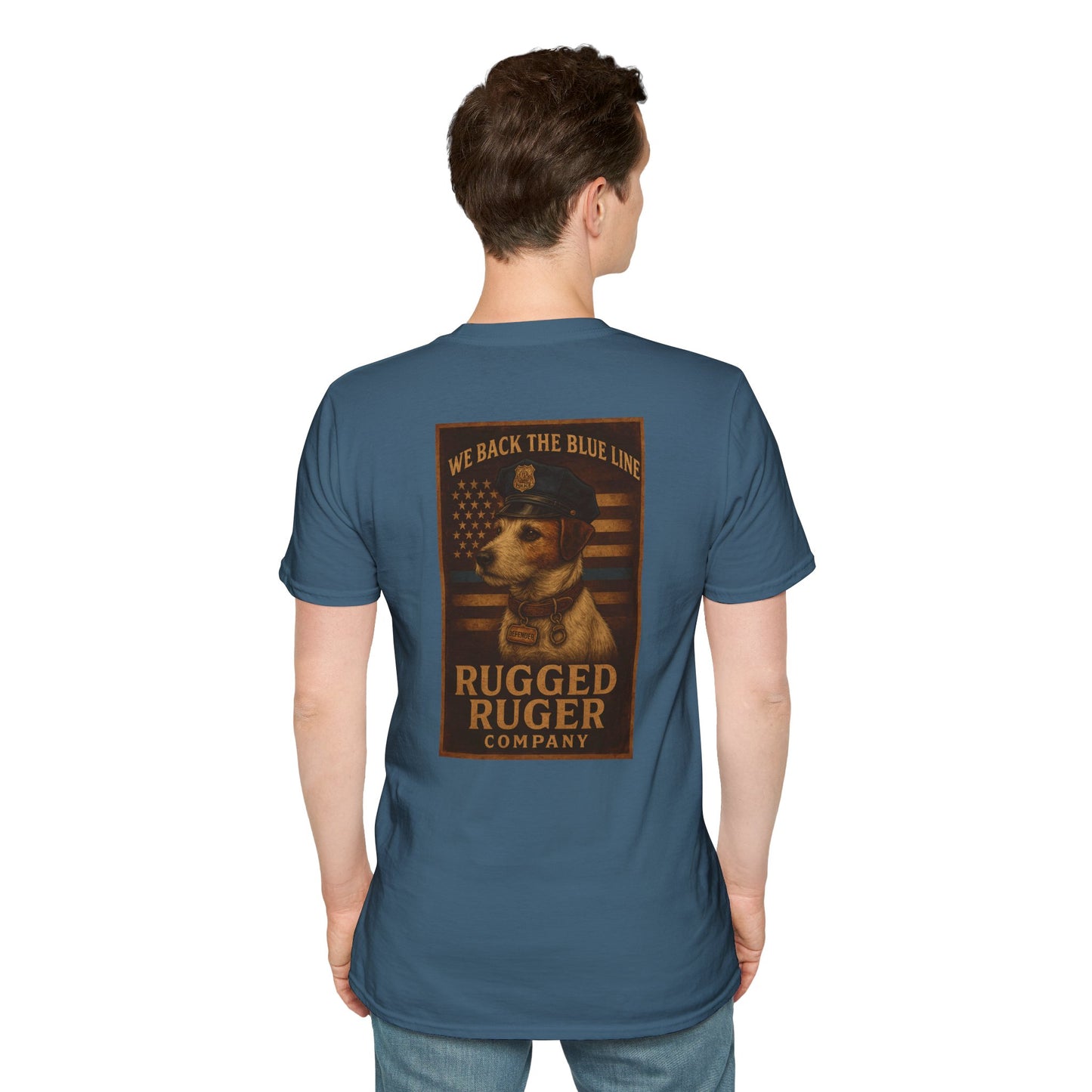 Rugged Rugger: We back the blue line, Unisex Softstyle T-Shirt