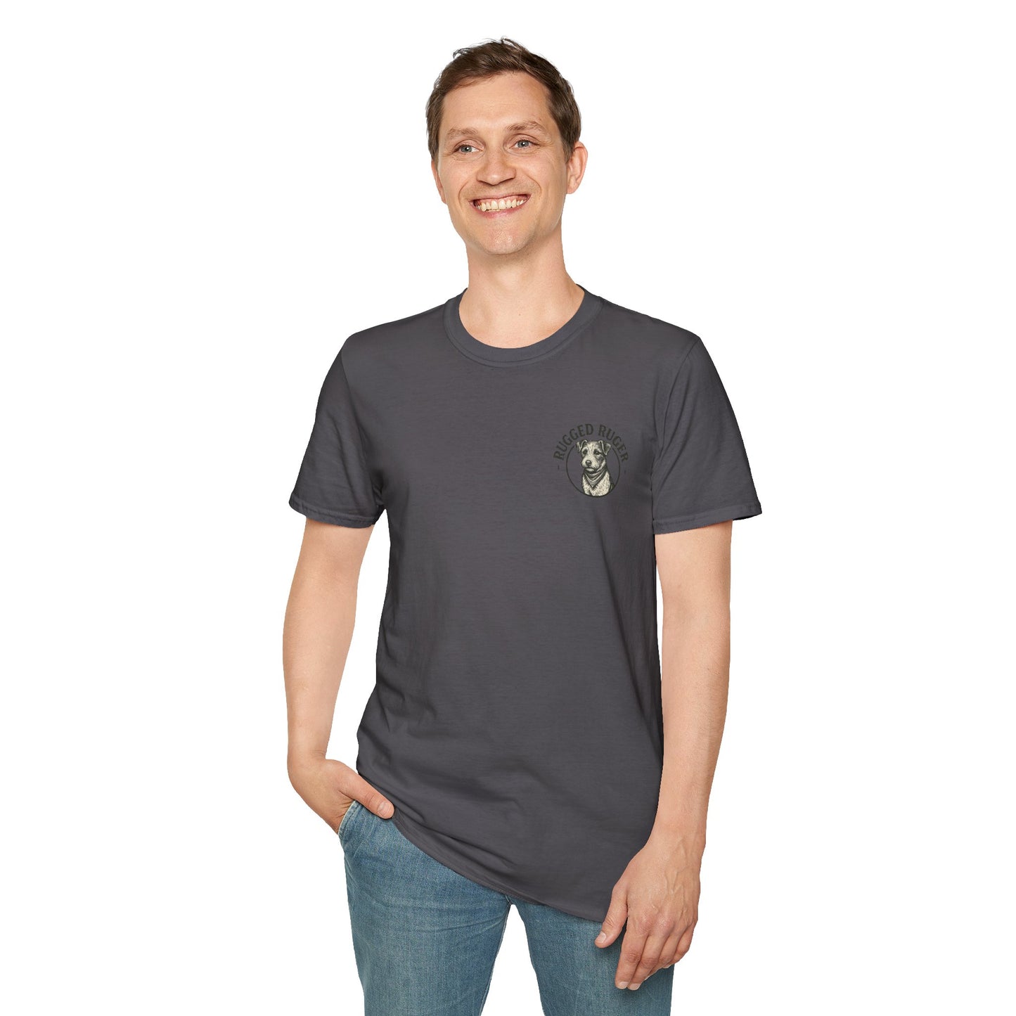 Rugged Ruger: Round Firefighter logo, Unisex Softstyle Tee