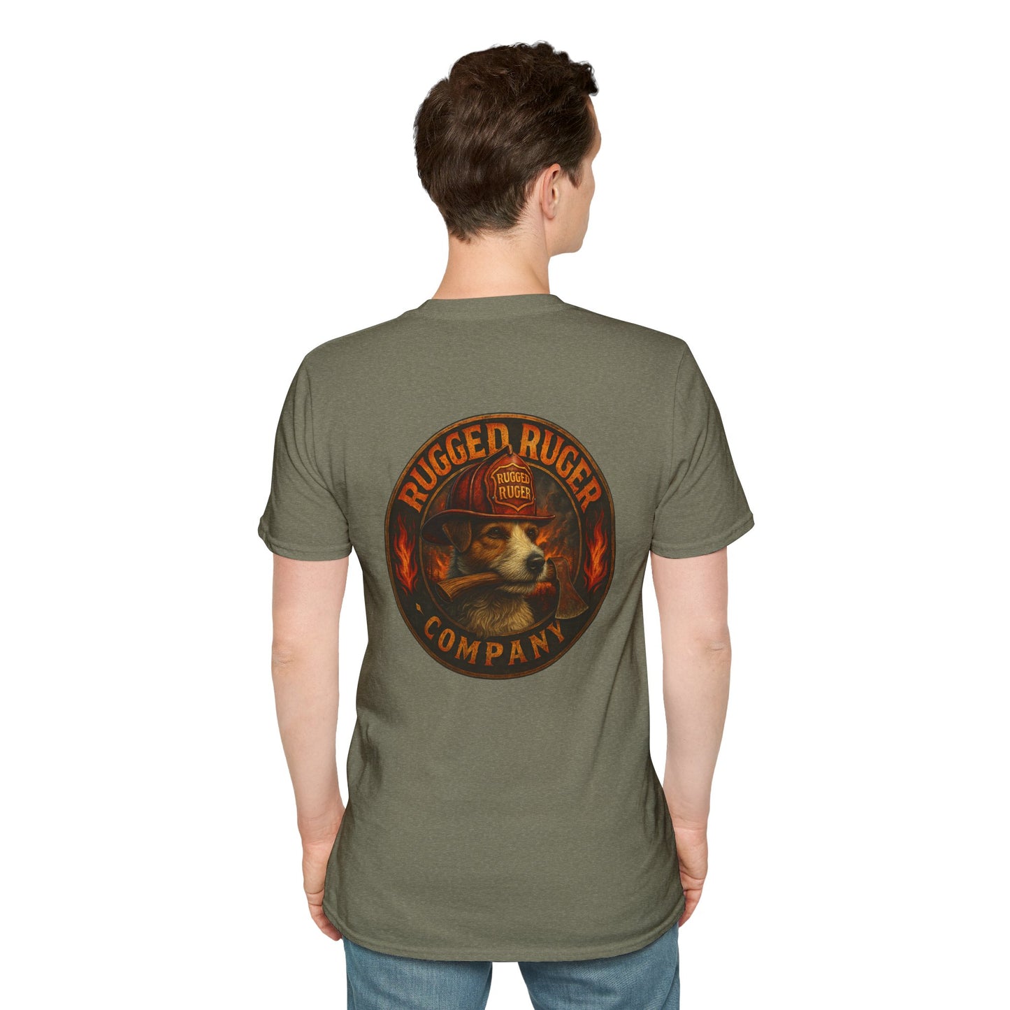 Rugged Ruger: Round Firefighter logo, Unisex Softstyle Tee
