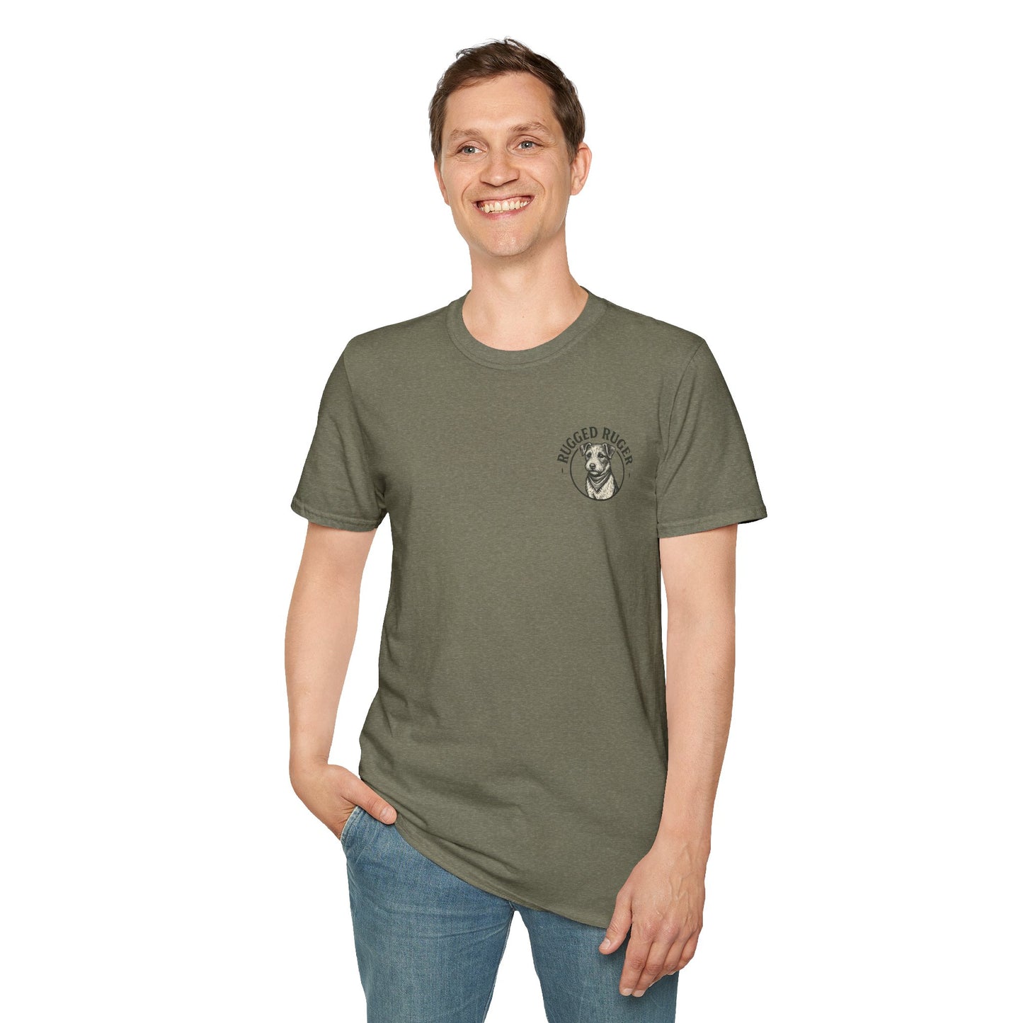 Rugged Ruger: Round Firefighter logo, Unisex Softstyle Tee