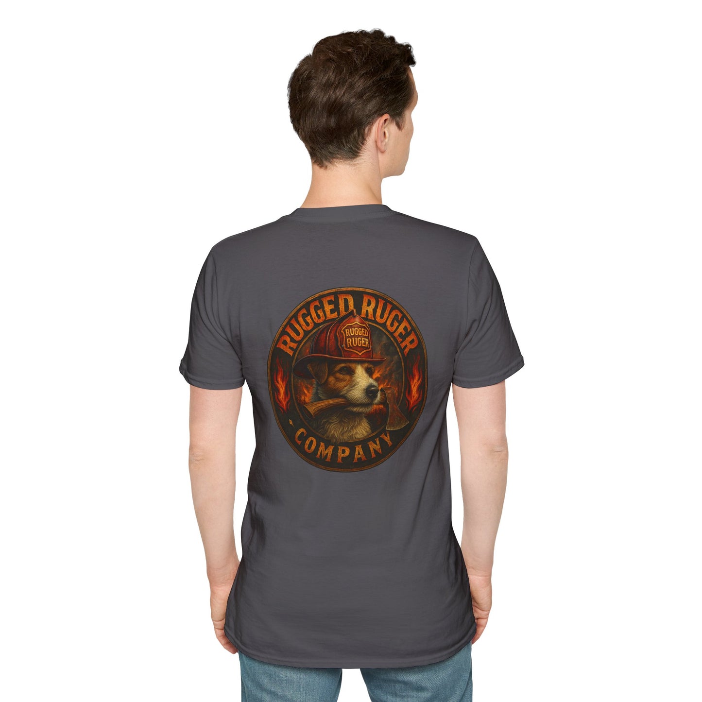 Rugged Ruger: Round Firefighter logo, Unisex Softstyle Tee